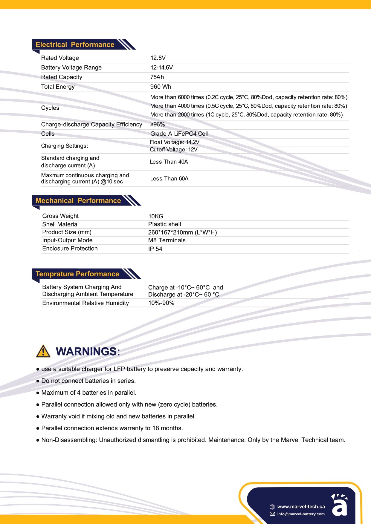 بطارية ليثيوم MARVEL LiFePO4 12.8V 75Ah - الصورة 6