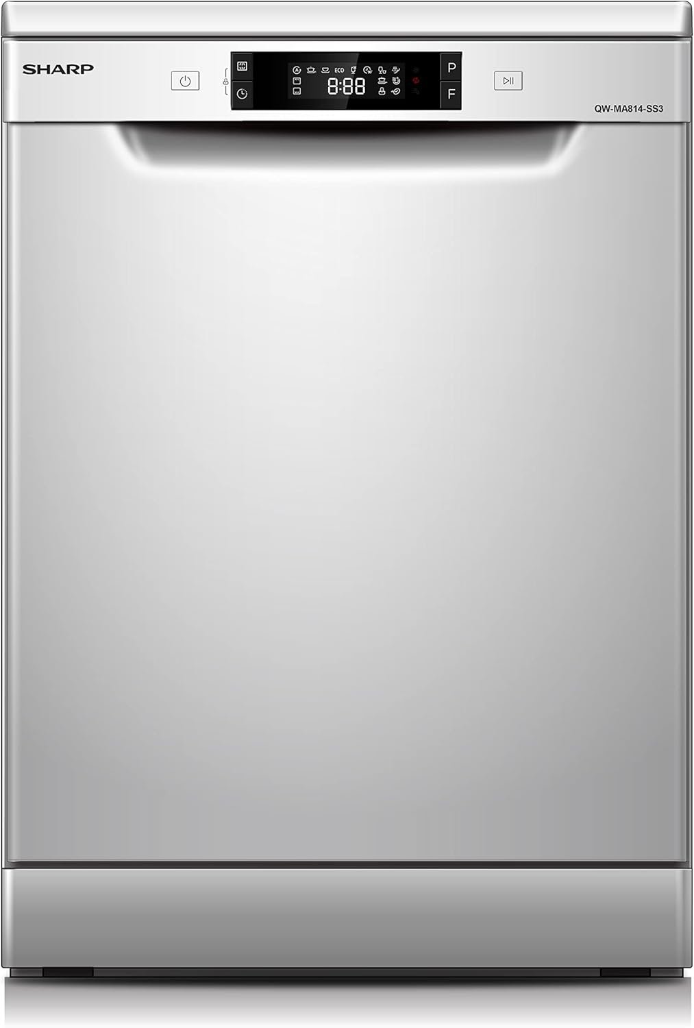 غسالة أطباق Sharp بسعة 14 مكان، 8 برامج، لون فضي