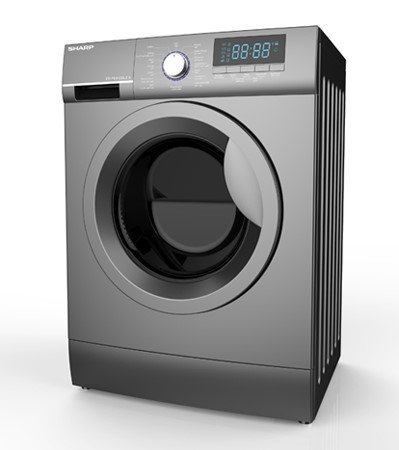 غسالة ملابس Sharp بسعة 9 كجم، 1200 دورة، تصنيف A+++, لون فضي