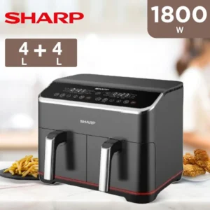 مقلاة هوائية Sharp 1800 واط، سعة 8 لترات، 2 قوائم طبخ، طلاء مانع للالتصاق